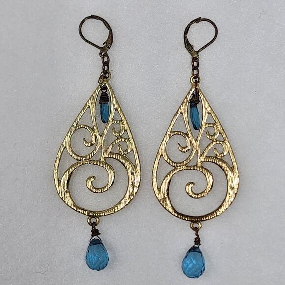 Gold Brocade Teardrop Earrings - Picture 1 of 3